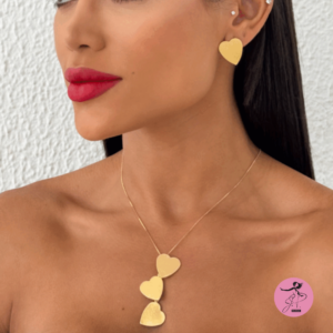 Conjunto corações folheado a Ouro 18k