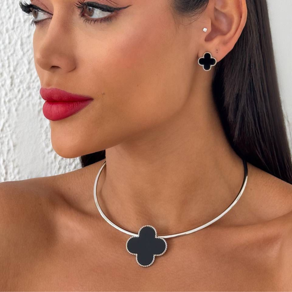 Conjunto Aro Inspiraçao Resinada folheado a Prata 925 (preto)