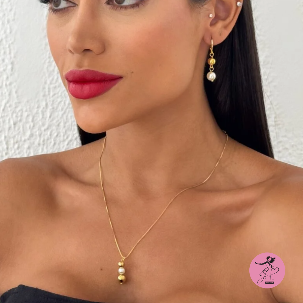Conjunto folheado a ouro 18k perolas